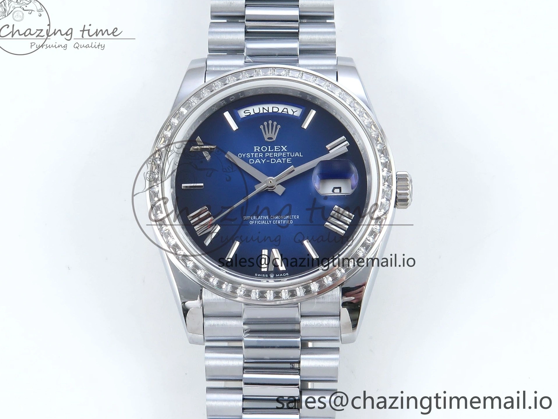 MiroTime 0409 Seasonal DayDate 40 SS QF 1:1 Best Edition Blue Black Dial Diamonds Bezel on President Bracelet A2836 V5 (Gain Weight) 482